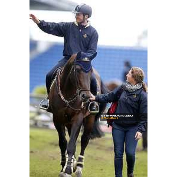 Aachen - FEI European Championships 2015 Team Italia Loro Piana warming up Lorenzo De Luca on Erco Van\'T Roosakker Aachen,18th August 2015 ph.Stefano Grasso/Loro Piana