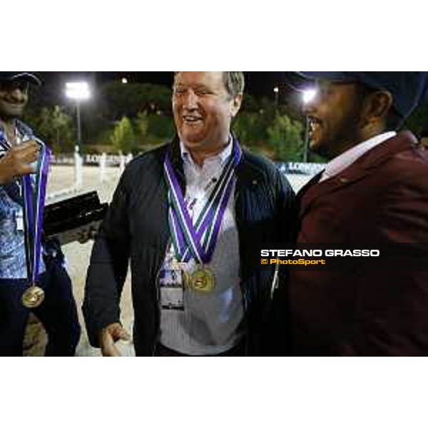 Team Qatar wins the Furusiyya Fei Nations Cup Jumping Final - Longines Challenge Cup Jan Tops is congratulated by his team Barcelona,25th sept. 2015 ph.Stefano Grasso