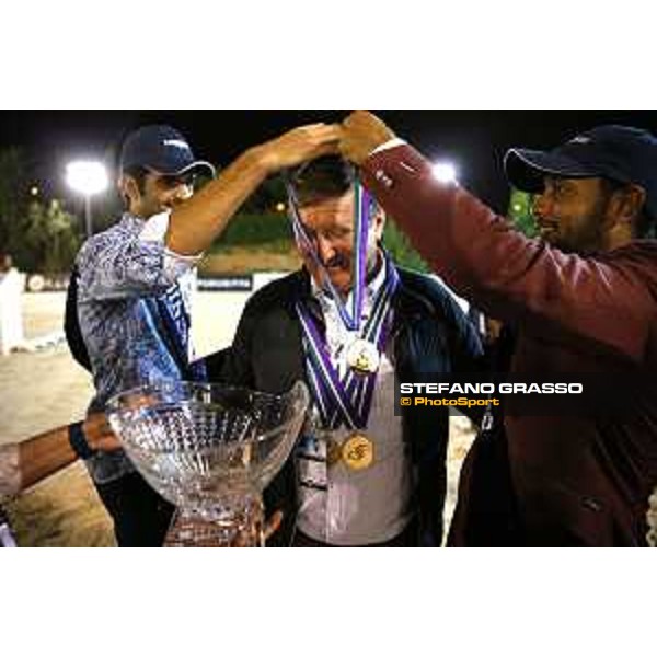 Team Qatar wins the Furusiyya Fei Nations Cup Jumping Final - Longines Challenge Cup Jan Tops is congratulated by his team Barcelona,25th sept. 2015 ph.Stefano Grasso