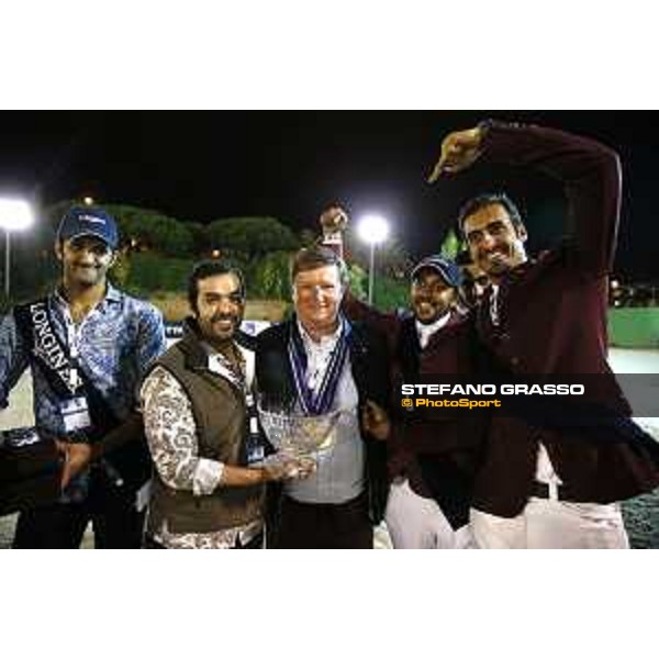 Team Qatar wins the Furusiyya Fei Nations Cup Jumping Final - Longines Challenge Cup Jan Tops is congratulated by his team Barcelona,25th sept. 2015 ph.Stefano Grasso