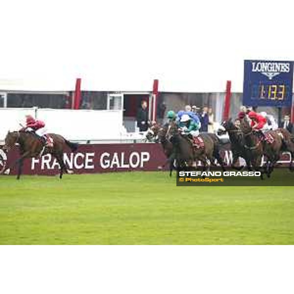 Olivier Peslier on Make Believe goes to win the Qatar Prix de la Foret Paris,4th october 2015 ph.Stefano Grasso