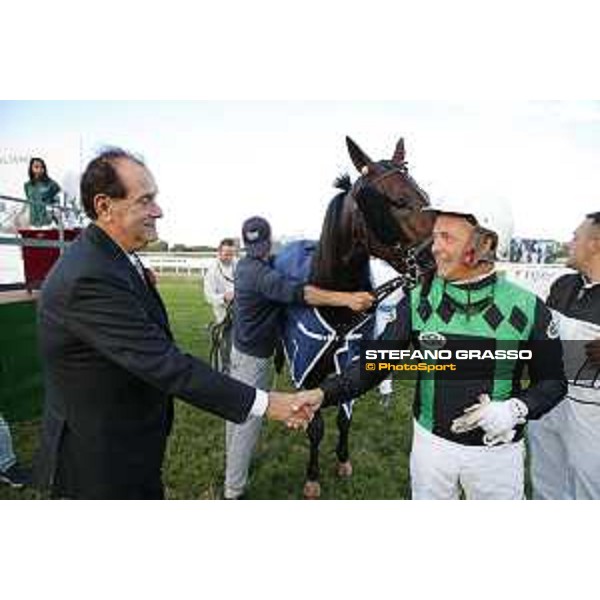 Enrico Bellei with Testimonial Ok wins the 88° Derby Italiano del Trotto Sisal Mathpoint Roma.Capannelle racecourse 11/10/2015 ph.Stefano Grasso