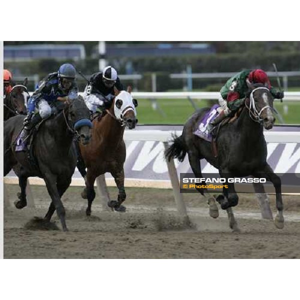 last few meters for Edgar Prado on Silver Train and Gary Mandella on Taste of Paradise in the TGV Breeders\' Cup Sprint New York, 29th october 2005 ph. Stefano Grasso