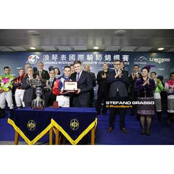 Longines Hong Kong International Jockeys Championship Juan Carlos Capelli with Gavin Lerena winner of the Longines Hong Kong International Jockeys Championship Happy Valley racecourse,9th dec.2015 ph.Stefano Grasso/Longines