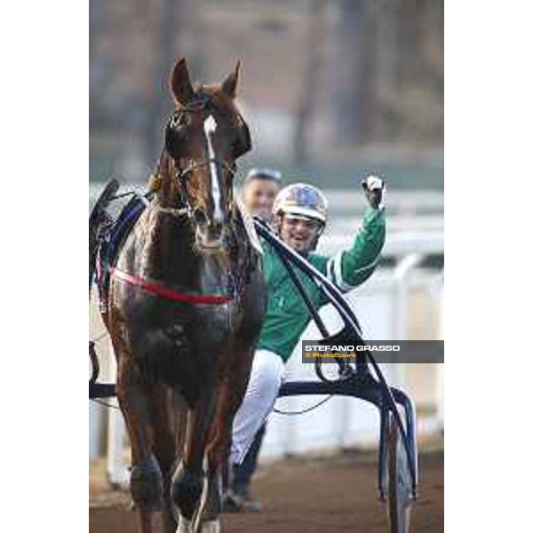 Vincenzo Piscuoglio dell\'Annunziata and Oropuro Bar after winning the Gran Premio Gala Internazionale del Trotto Roma, Capannelle racecourse,26/12/2015 ph.Stefano Grasso/HippoGroup Roma Capannelle