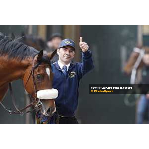 Shocking Blu and his groom Jonathan Bacci after winning the 17° Premio Regione Toscana Pisa San Rossore racetrack 20/03/2016 ph.© Stefano Grasso
