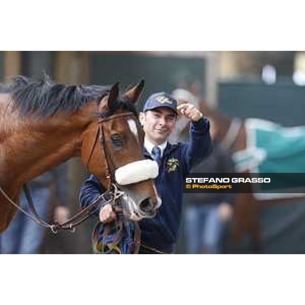 Shocking Blu and his groom Jonathan Bacci after winning the 17° Premio Regione Toscana Pisa San Rossore racetrack 20/03/2016 ph.© Stefano Grasso