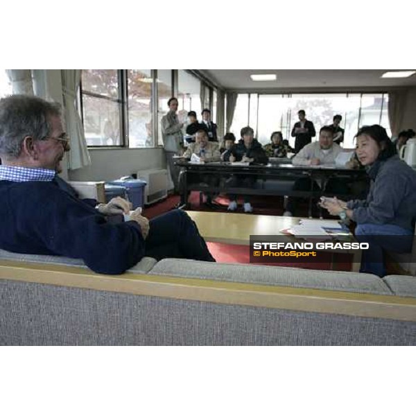 Clive Brittain, Warssan\'s trainer interviewed by Japanese press after morning track works at Fuchu racetrack. Tokyo, 23rd november 2005 ph. Stefano Grasso