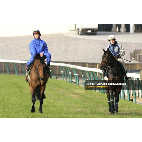 Frankie Dettori on Alkaased and Kieren Fallon on Oujia Board after morning track works at Fuchu race course Tokyo, 25th november 2005 ph. Stefano Grasso