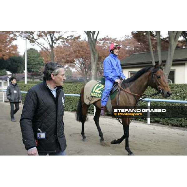 Luca Cumani with Frankie Dettori on Alkaased come back to the quarantine stables after morning track works at Fuchu race course Tokyo, 25th november 2005 ph. Stefano Grasso