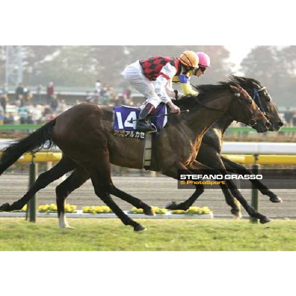 Frankie Dettori on Alkaased looks Christophe Lemaire on Heart\'s Cry imnmediately after the finish line of the Japan Cup Tokyo, 27th november 2005 ph. Stefano Grasso