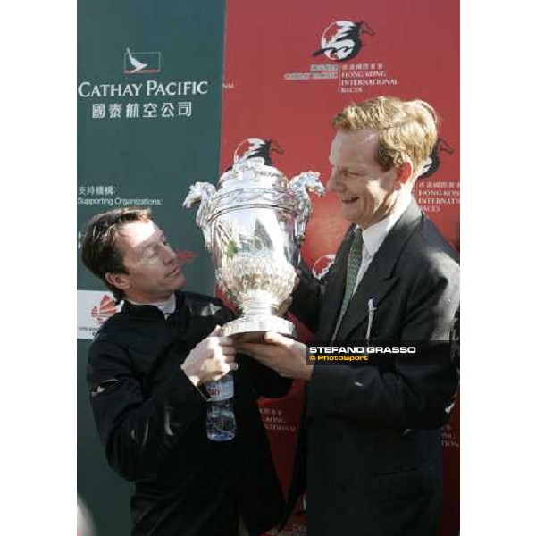 Lord Derby and Kieren Fallon stands the cup after winning with Oujia Board the Cathay Pacific Hong Kong Vase at Sha Tin race course Hong Kong, 11th december 2005 ph. Stefano Grasso