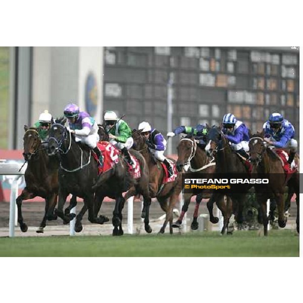 at few meters to the line, Anthony Delpech on Vengeance of Rain leads the group and wins the Cathay Pacific Hong Kong Cup at Sha Tin race course Hong Kong, 11th dec. 2005 ph. Stefano Grasso