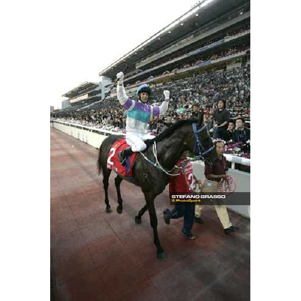 Anthony Delpech on Vengeance of Rain enters in the winner enclosure after winning the Cathay Pacific Hong Kong Cup at Sha Tin race course Hong Kong, 11th dec. 2005 ph. Stefano Grasso