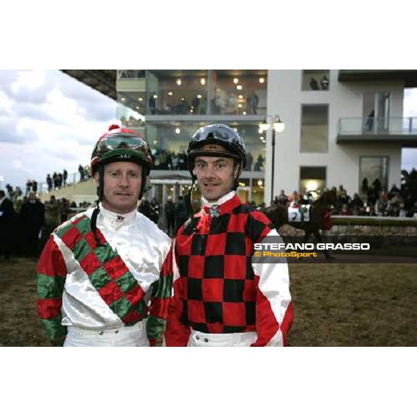 Mick Kinane and Olivier Peslier in front of the new grandstand of Siracusa racetrack Siracusa, 15th january 2006 ph. Stefano Grasso
