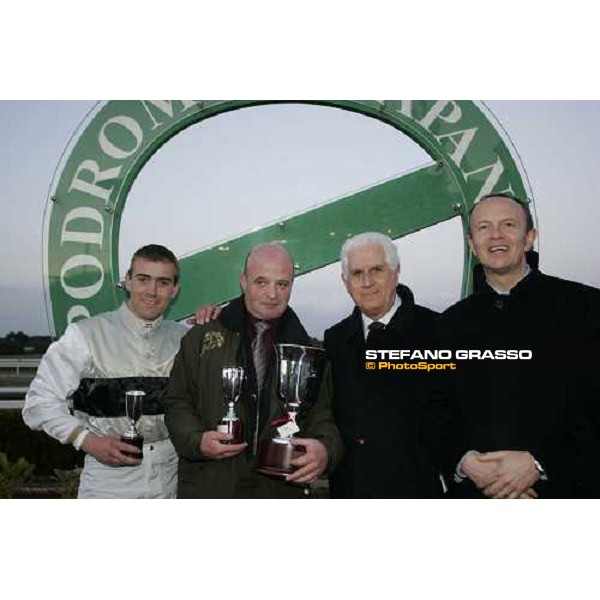 giving prize of LVI Gran Corsa Siepi di Roma with the winner Henry Terrien and trainer Y.Fertillet Roma, 19th february 2006 ph. Stefano Grasso