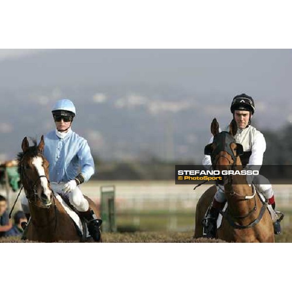 the horses go to the start of LVI Gran Corsa Siepi di Roma - Kheops Quercus e Ange de Beaumont Roma, 19th february 2006 ph. Stefano Grasso