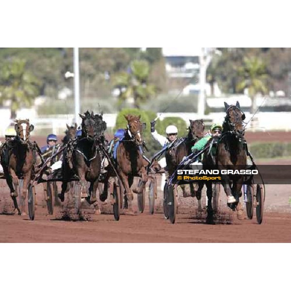 the straight of Criterium de Vitesse - Jean Michel Bazire with Kazire de Guez leads on Kool du Caux and Lets Go Cagnes sur Mer, 12th march 2006 ph. Stefano Grasso