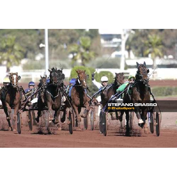 the straight of Criterium de Vitesse - Jean Michel Bazire with Kazire de Guez leads on Kool du Caux and Lets Go Cagnes sur Mer, 12th march 2006 ph. Stefano Grasso