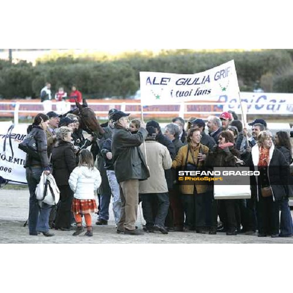giving prize for Giulia Grif winner of Premio Emilia at San Siro racetrack, with her fans club Milan, 11th march 2006 ph. Stefano Grasso