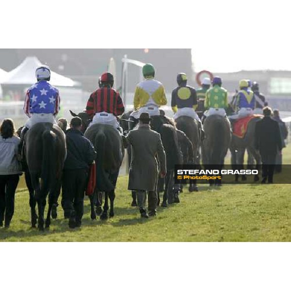 the parade of The Queen Mother Champion Steeple Chase. the winner 3rd from left Cheltenham, 15th march 2006 ph. Stefano Grasso