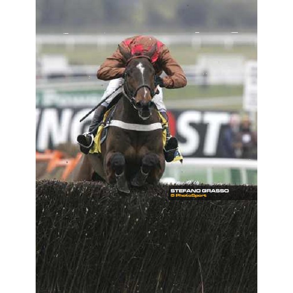 Mick A. Fitzgerald on Fondmort jumps over the last jump and goes to win the Ryanair Steeple chase Cheltenham, 16th march 2006 ph. Stefano Grasso