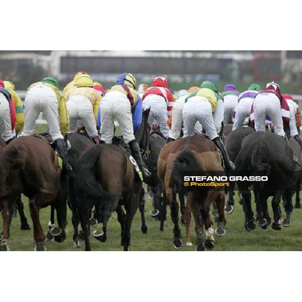 the horse turn on the first time - Connor O\'Dwyer on War of Attrition winner The Totesport Cheltenham Gold Cup Steeple chase, is first from right Cheltenham, 17th march 2006 ph. Stefano Grasso