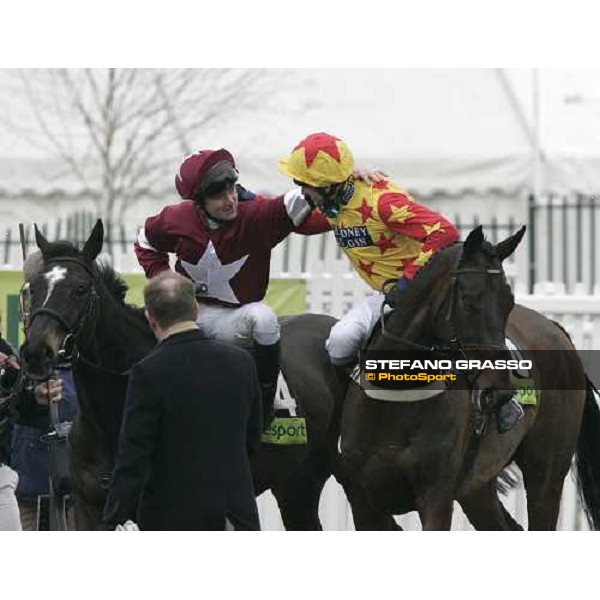 Andrew Thornton on Sir Rembrandt congratulates with Connor O\'Dwyer on War of Attrition winner of The Totesport Cheltenham Gold Cup Steeple chase Cheltenham, 17th march 2006 ph. Stefano Grasso