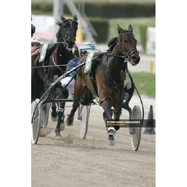 Marco Smorgon with Glac Grif leads at the first turn of Gran Premio Italia - Filly Bologna, 9th april 2006 ph. Stefano Grasso