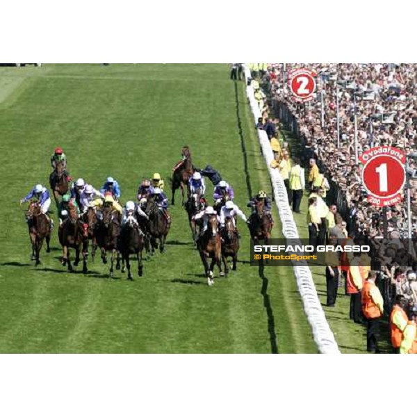 laste 200 meters to the line of the Vodafone Derby - Martin Dwyer on Sir Percy leads while Kierne Fallon dismounts from Horatio Nelson injured to a leg. Epsom, 3th june 2006 ph. Stefano Grasso