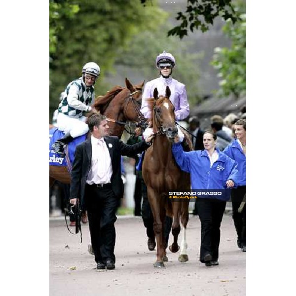 Christophe Soumillon on Dutch Art and Stefano Landi on Golden Titus enter to the track before the Darley Prix Morny Deauville, 20th august 2006 ph. Stefano Grasso