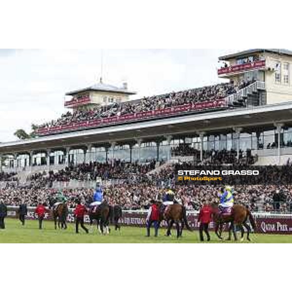Jockeys and horses parade before the start of the Qatar Prix de l\'Arc de Triomphe Chantilly,2nd october 2016 ph.Stefano Grasso