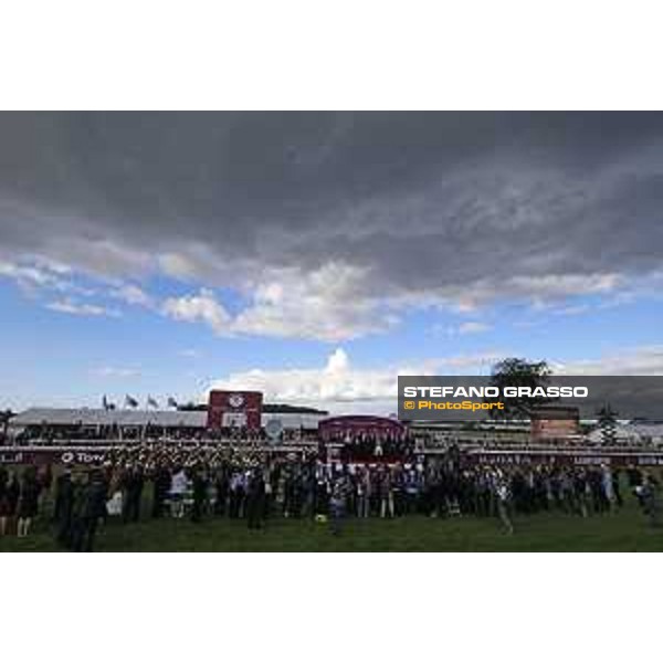 Ryan Moore on Found wins the Qatar Prix de l\'Arc de Triomphe - The prize giving ceremony Chantilly,2nd october 2016 ph.Stefano Grasso
