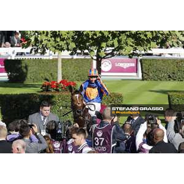 Ryan Moore on Found wins the Qatar Prix de l\'Arc de Triomphe Chantilly,2nd october 2016 ph.Stefano Grasso