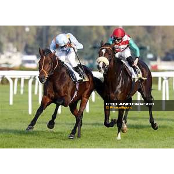 Christian Demuro on Ventura Storm wins the Gran Premio del Jockey Club - Umberto Rispoli on Full Drago is second Milan,San Siro galopp racecourse 16/10/2016 ph.Stefano Grasso