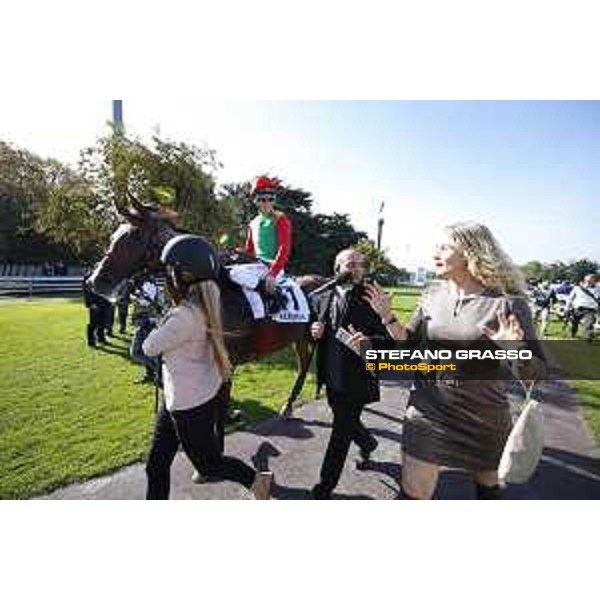 Christian Demuro on Samima wins the Premio Milano Jockey Club Stakes (PSA) trainer Karin Van den Bos Milano-San Siro racecourse,16/10/2016 ph.Stefano Grasso