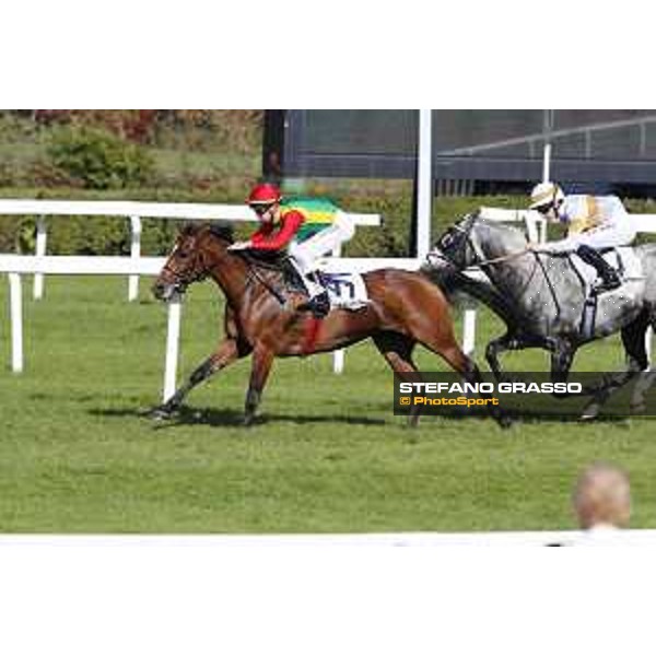 Christian Demuro on Samima wins the Premio Milano Jockey Club Stakes (PSA) trainer Karin Van den Bos Milano-San Siro racecourse,16/10/2016 ph.Stefano Grasso