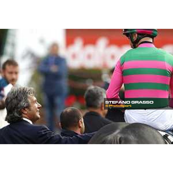 Dario Vargiu on Greg Pass and Bruno Grizzetti after winning the Premio Ribot - Mem.Loreto Luciani Roma - Capannelle racecourse,23rd october 2016 ph.Stefano Grasso