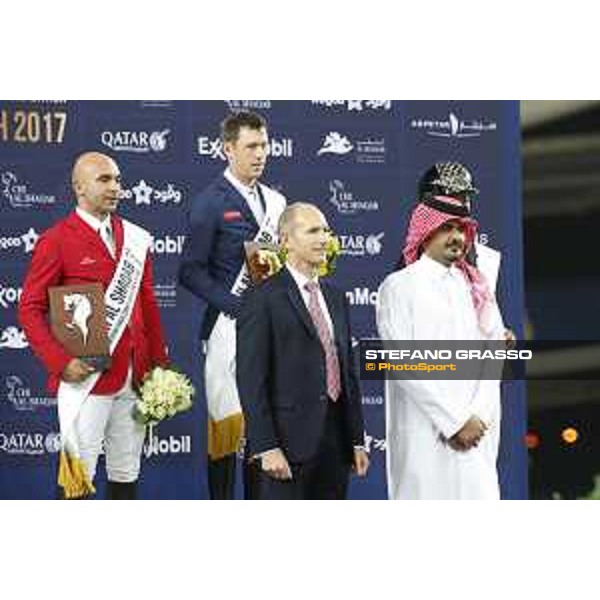 Prize giving ceremony - Omer Karaevli, Scott Brash, Pilar Cordon, Sheikh Jooan Bin Hamad Bin Khalifa Al Thani and Exxon Mobil Qatar CEO Alistair Routledge Competition S12 - CSI5* Shaqab, 4th march 2017 ph.Stefano Grasso/Al Shaqab