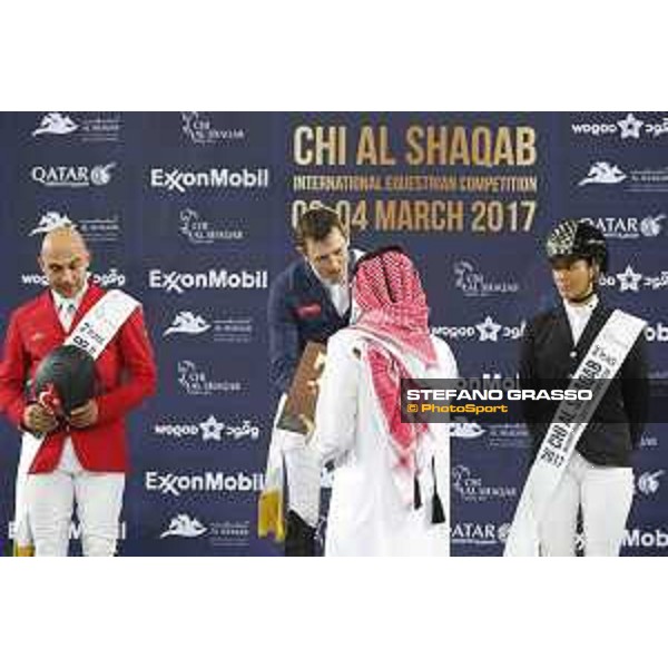 Prize giving ceremony - Omer Karaevli, Scott Brash, Pilar Cordon, Sheikh Jooan Bin Hamad Bin Khalifa Al Thani Competition S12 - CSI5* Shaqab, 4th march 2017 ph.Stefano Grasso/Al Shaqab