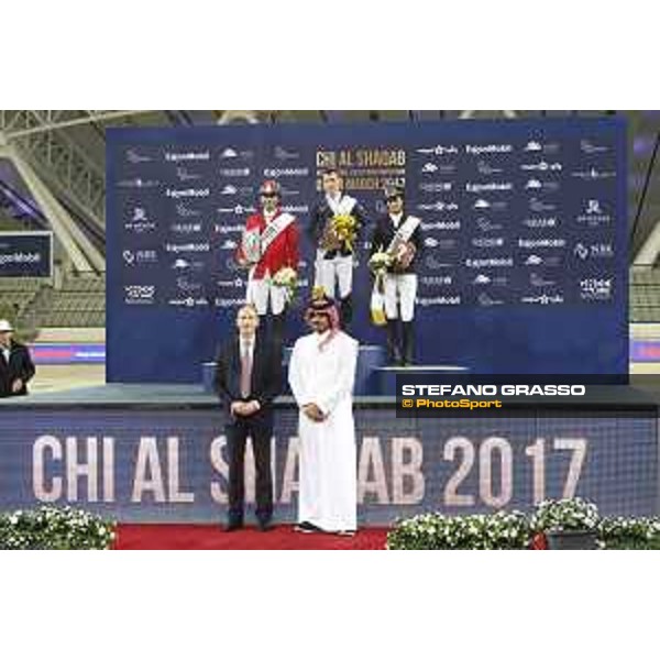 Prize giving ceremony - Omer Karaevli, Scott Brash, Pilar Cordon, Sheikh Jooan Bin Hamad Bin Khalifa Al Thani and Exxon Mobil Qatar CEO Alistair Routledge Competition S12 - CSI5* Shaqab, 4th march 2017 ph.Stefano Grasso/Al Shaqab