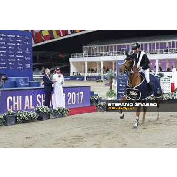 Prize giving ceremony - Pilar Cordon, Sheikh Jooan Bin Hamad Bin Khalifa Al Thani and Exxon Mobil Qatar CEO Alistair Routledge Competition S12 - CSI5* Shaqab, 4th march 2017 ph.Stefano Grasso/Al Shaqab