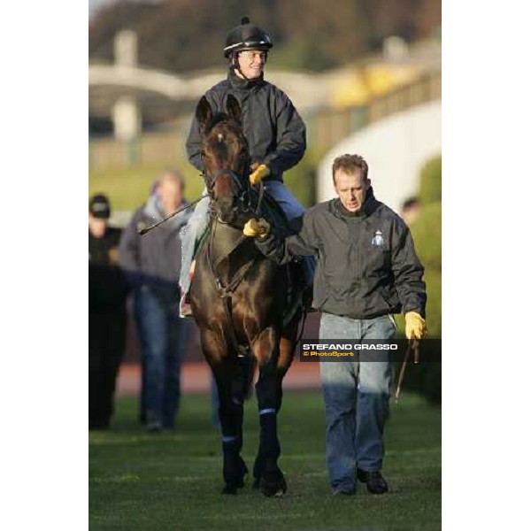 Jason Tate on Oujia Board accompained by Robin Trevor Jones and followed by Ed Dunlop and Lord Derby come back to the quarantine stable on sat. early morning after stretching at Fuchu racecourse. Tokyo, 25th nov. 2006 ph. Stefano Grasso