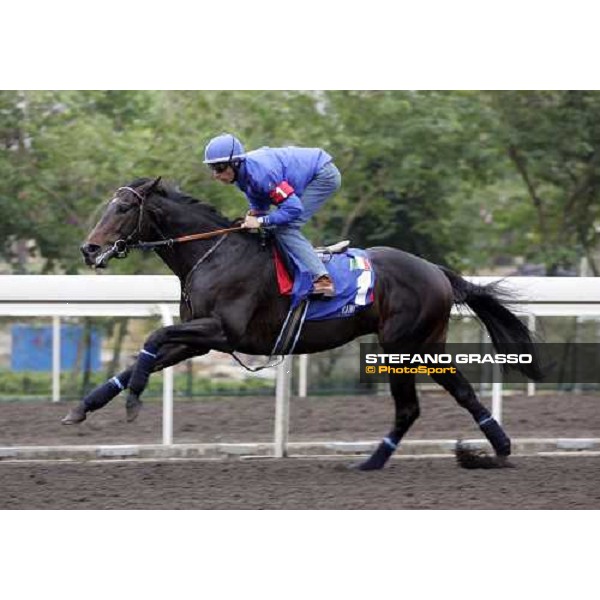 Endo Botti on Ramonti flying to the line during morning works at Sha Tin racecourse Hong Kong, 7th dec. 2006 ph. Stefano Grasso