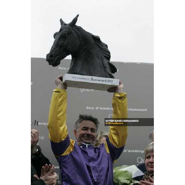 Pierre Levesque stands the trophy after winning the the Grand Prix d\'Amerique 2007 Paris Vincennes, 28th january 2007 ph. Stefano Grasso