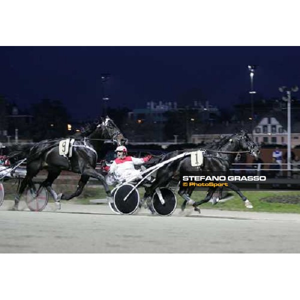 Giuseppe Ruocco with Dominatore D\'Orio wins Gran Premio ENCAT \' Memorial Fausto Branchini\' beating Pippo Gubellini with Frisky Bieffe Milan, San Siro 11th february 2006 ph. Stefano Grasso