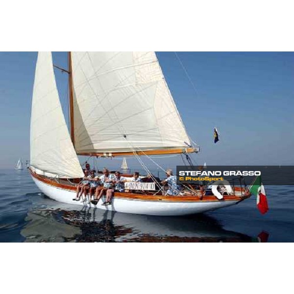 \'Ice Fire owner Alessandro Degano- project by Olin Stephens - built on 1936 by Henry B.Nevins Shipyard Triest sept. 20 2003-ph.Stefano Grasso\' 