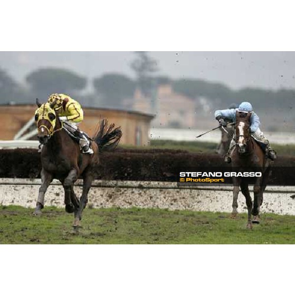 Jeremy Lobel on Or ou Argent at left jumps the last fence followed by Y.Fertilet on Kheops Quercus and goes to win the LVII Gran Corsa Siepi di Roma Rome, 18th february 2007 ph. Stefano Grasso