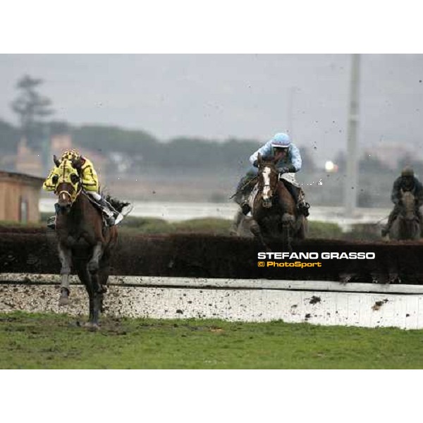 Jeremy Lobel on Or ou Argent at left jumps the last fence followed by Y.Fertilet on Kheops Quercus and goes to win the LVII Gran Corsa Siepi di Roma Rome, 18th february 2007 ph. Stefano Grasso