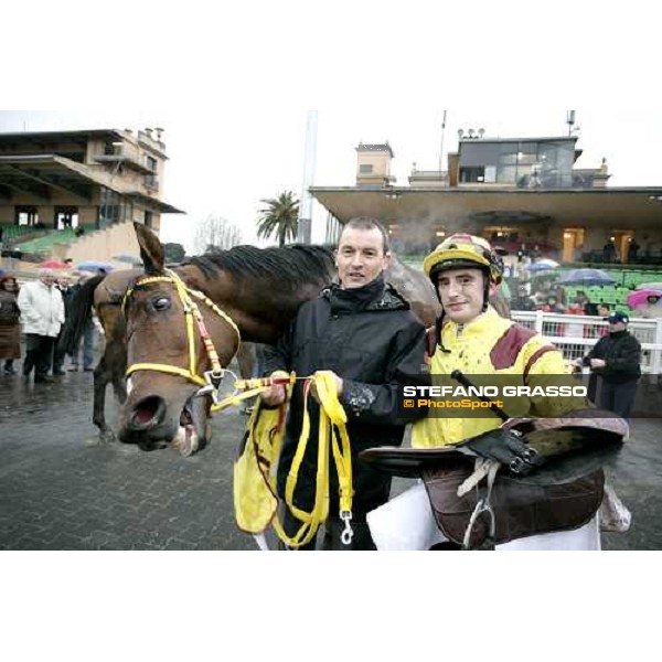 the winning connection of the LVII Gran Corsa Siepi di Roma. Or ou Argent, jockey Jeremy Lobell and trainer Lefevre. Rome, 18th february 2007 ph. Stefano Grasso